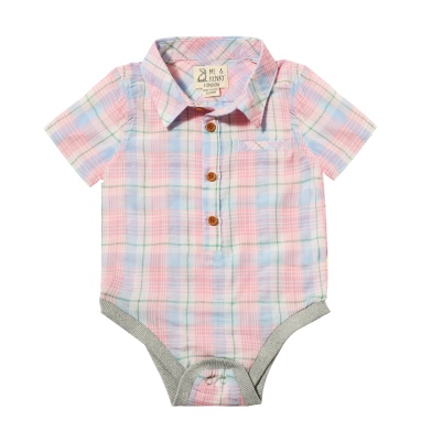 Me & Henry - Helford Woven Onesie Pink & Blue Plaid