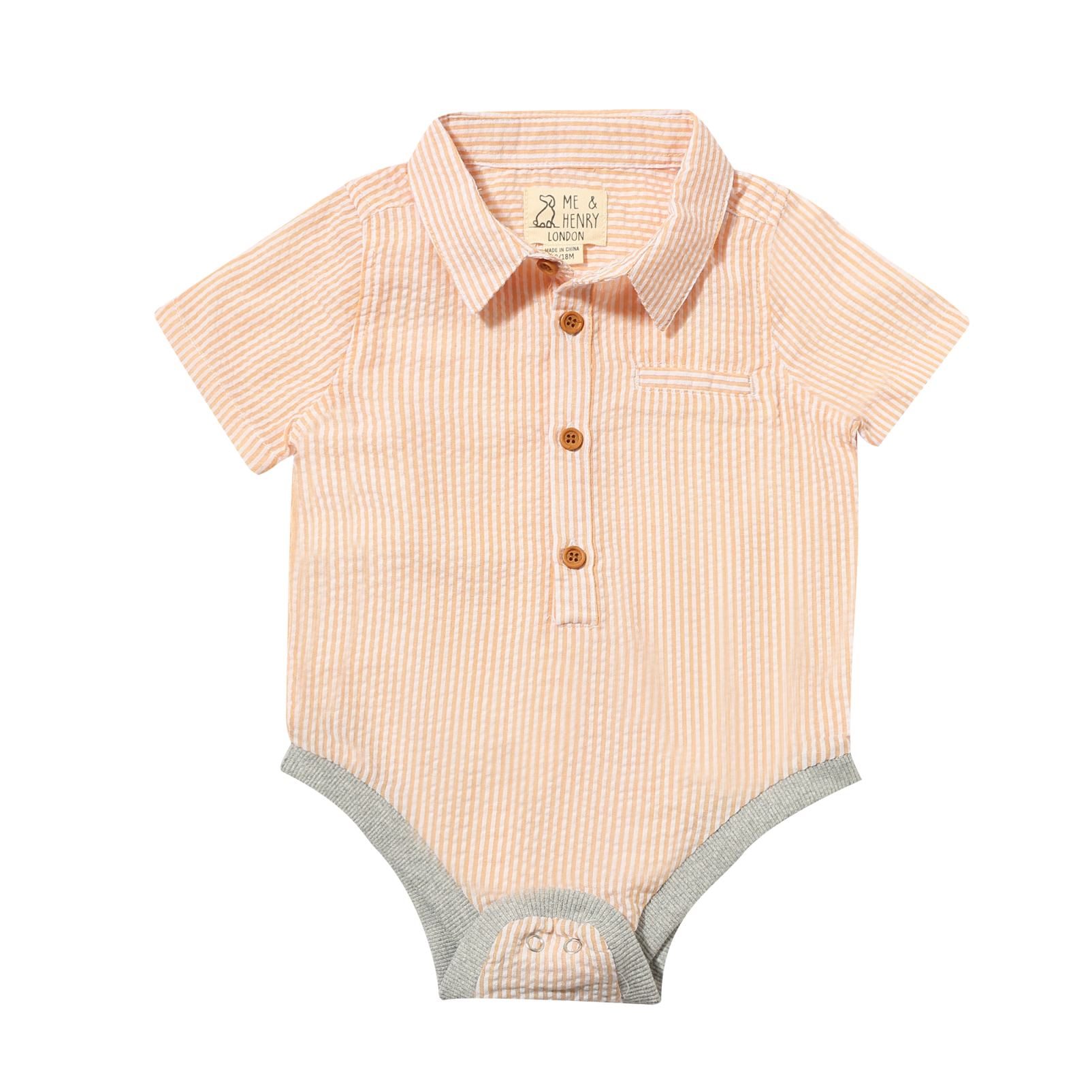 Me & Henry - Helford Woven Onesie Tangerine Seersucker