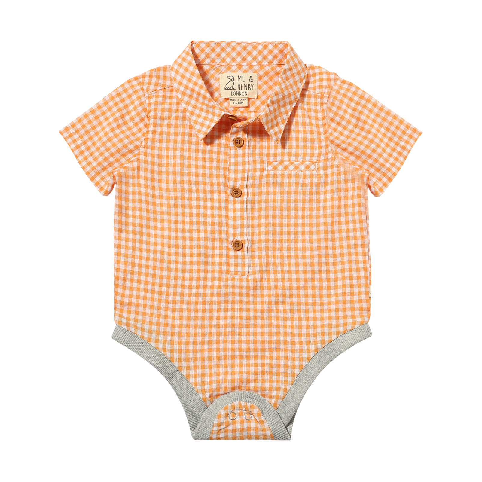 Me & Henry - Helford Woven Onesie Tangarine Plaid