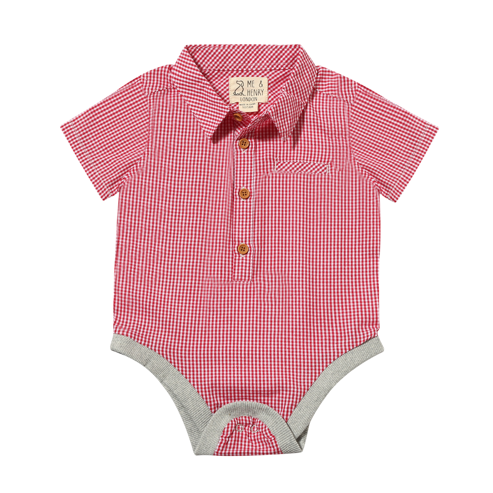 Me & Henry - Helford Red & White Mini Plaid Onesie