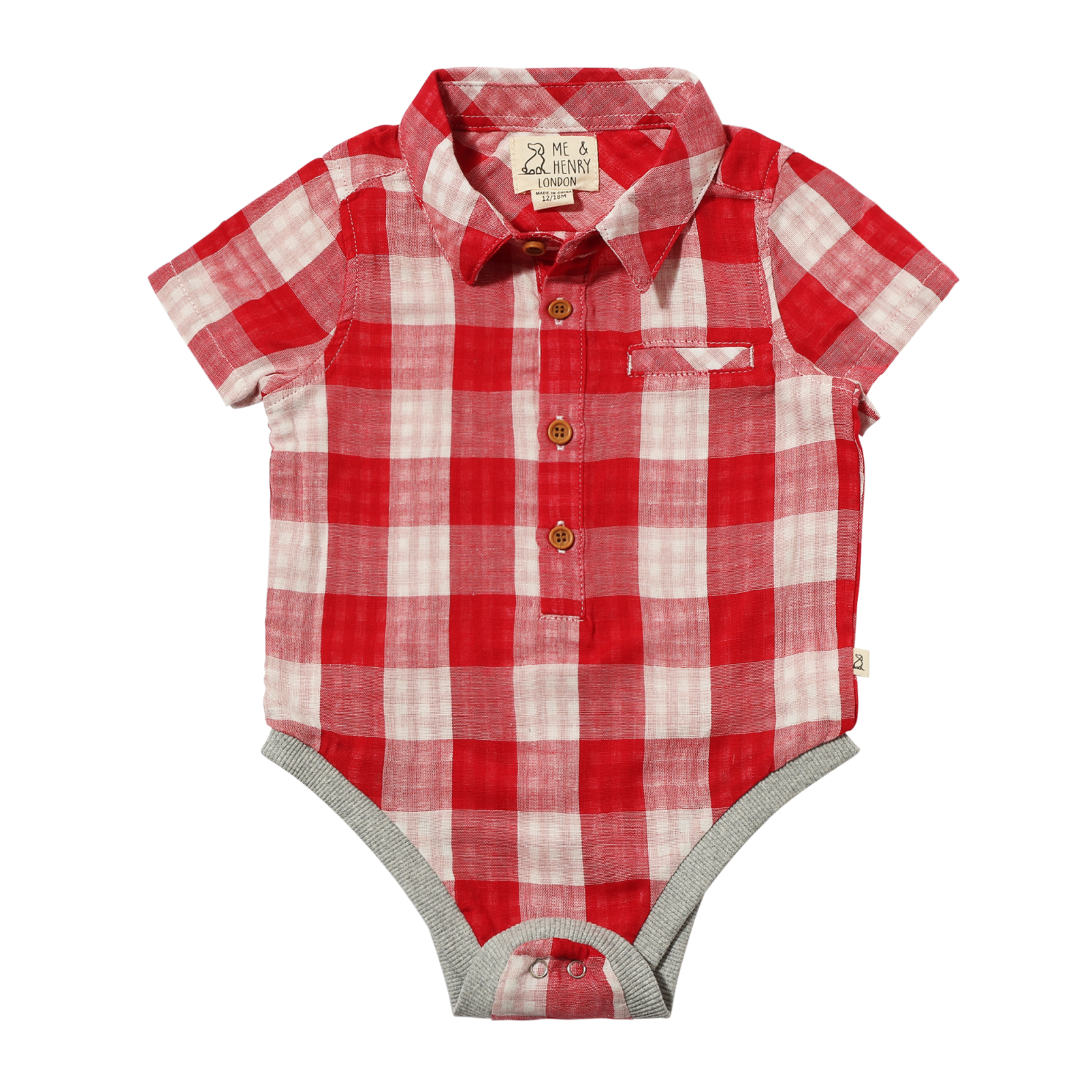 Me & Henry Helford Red & White Plaid Onesie
