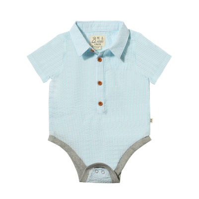 Me & Henry - Helford Woven Aqua Seersucker Onesie