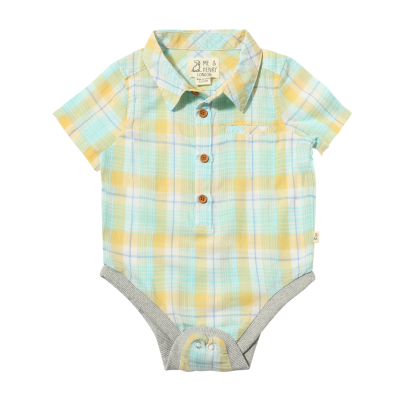 Me & Henry - Helford Woven Onesie Lemon & Aqua Plaid