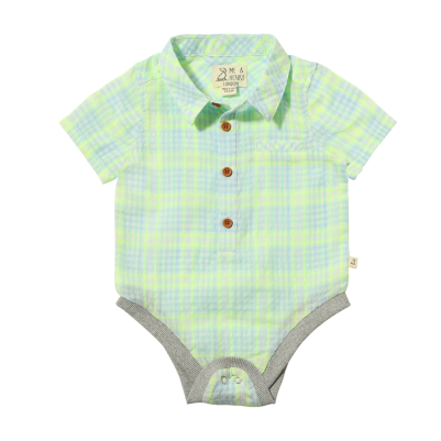Me & Henry - Helford Onesie Green & Neon Plaid
