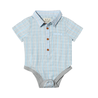 Me & Henry - Helford Woven Onesie Blue/Grey Stripe