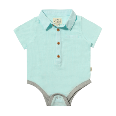 Me & Henry - Helford Woven Onesie Seafoam