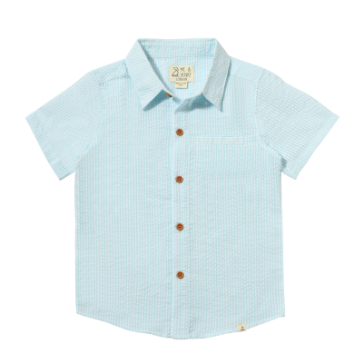 Me & Henry - Newport Woven Seersucker Shirt Aqua Stripe