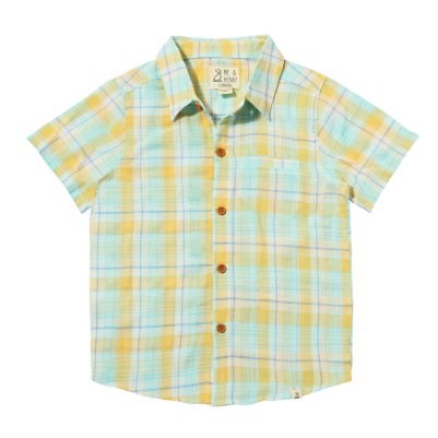 Me & Henry - Newport Woven Shirt Lemon & Aqua Plaid