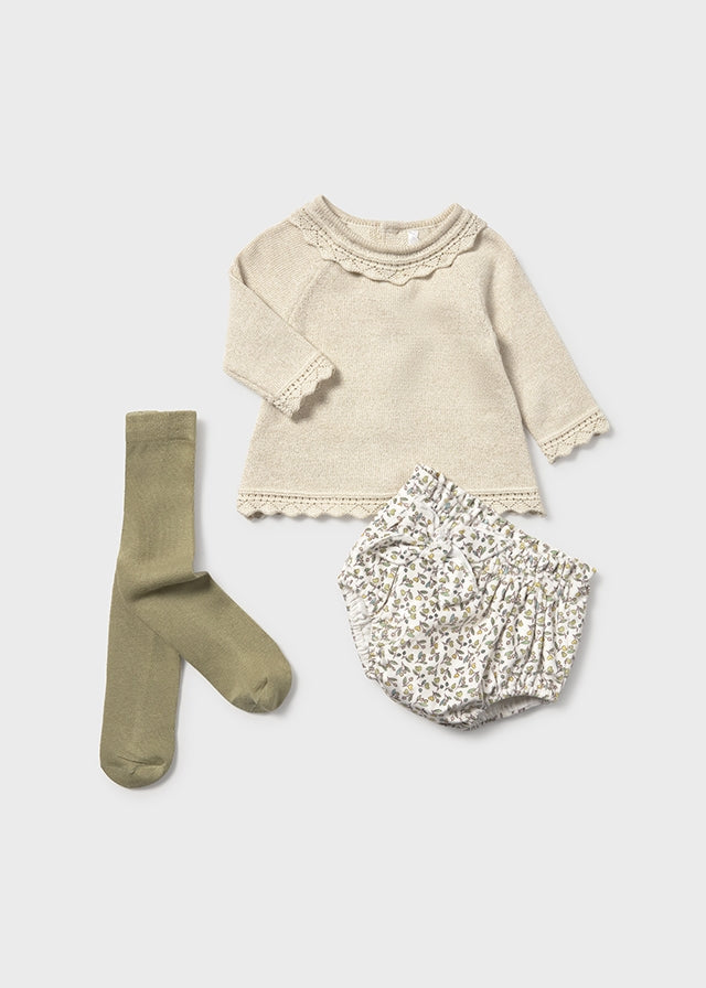 Mayoral Newborn - Knit Sweater with Bloomers and Tights Set