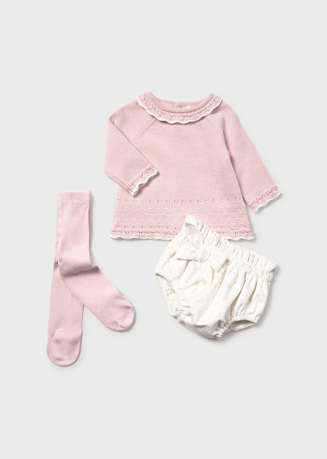 Mayoral Newborn - Knit Sweater with Bloomers and Tights Set