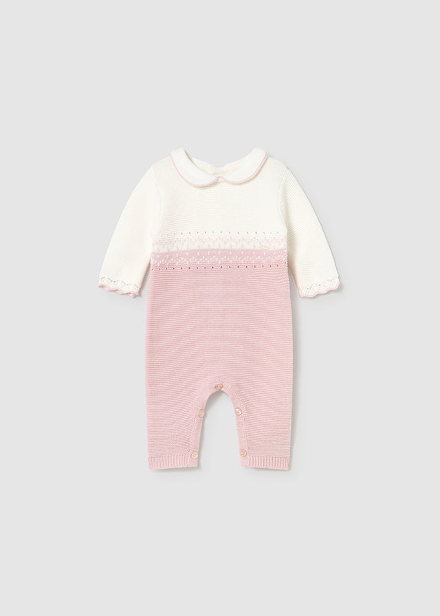 Mayoral Newborn - Knit Romper in Pink & White