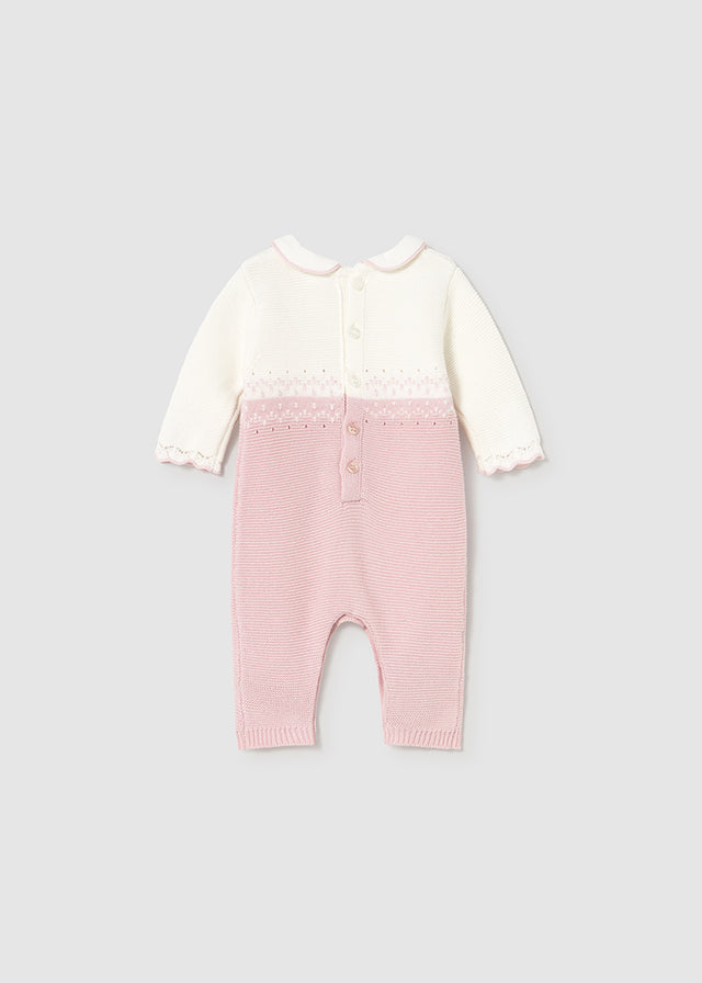 Mayoral Newborn - Knit Romper in Pink & White