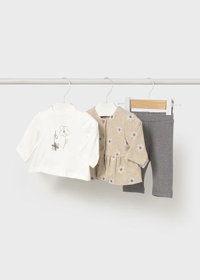 Mayoral Newborn - 3 Piece Set with Leggings, T-Shirt, and Button Front Knit Jacket