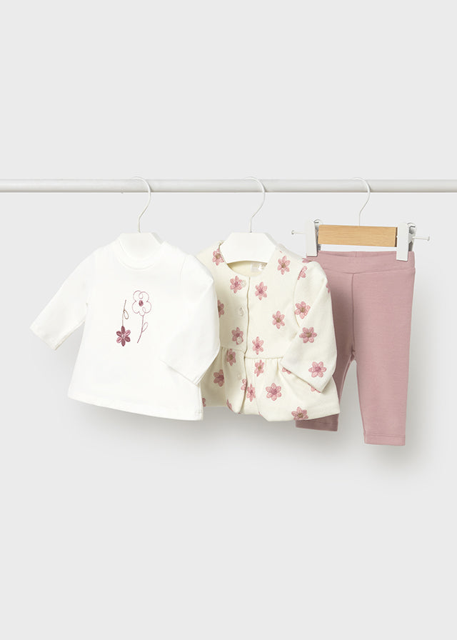 Mayoral Newborn - 3 Piece Set with Leggings, T-Shirt, and Button Front Knit Jacket