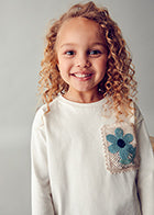 Mayoral Girls Long Sleeve Shirt with Crocheted Flower Pocket
