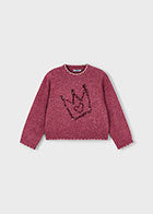 Mayoral Girls Cropped Sweater - Sequin Crown & Heart