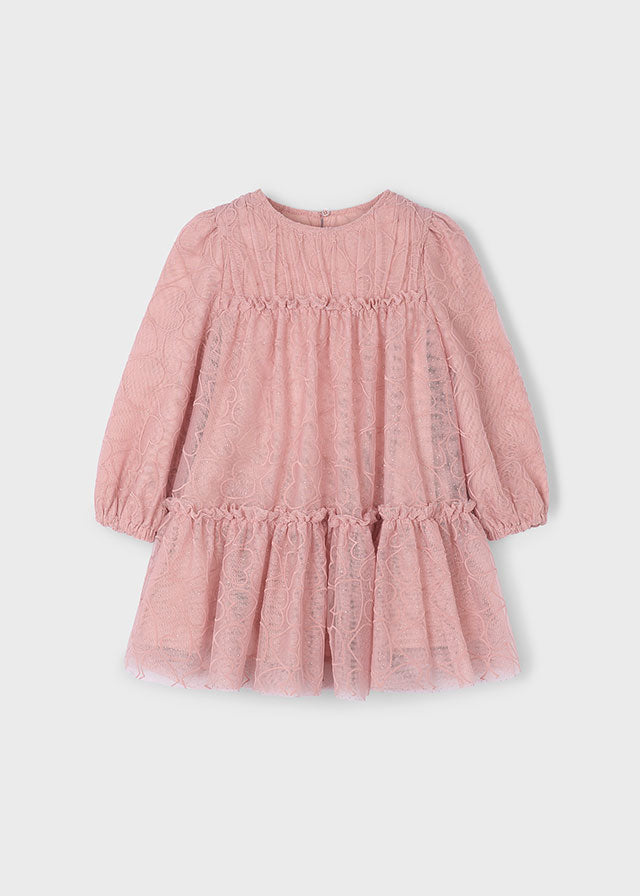 Mayoral - Girls Pink Printed Tulle Dress