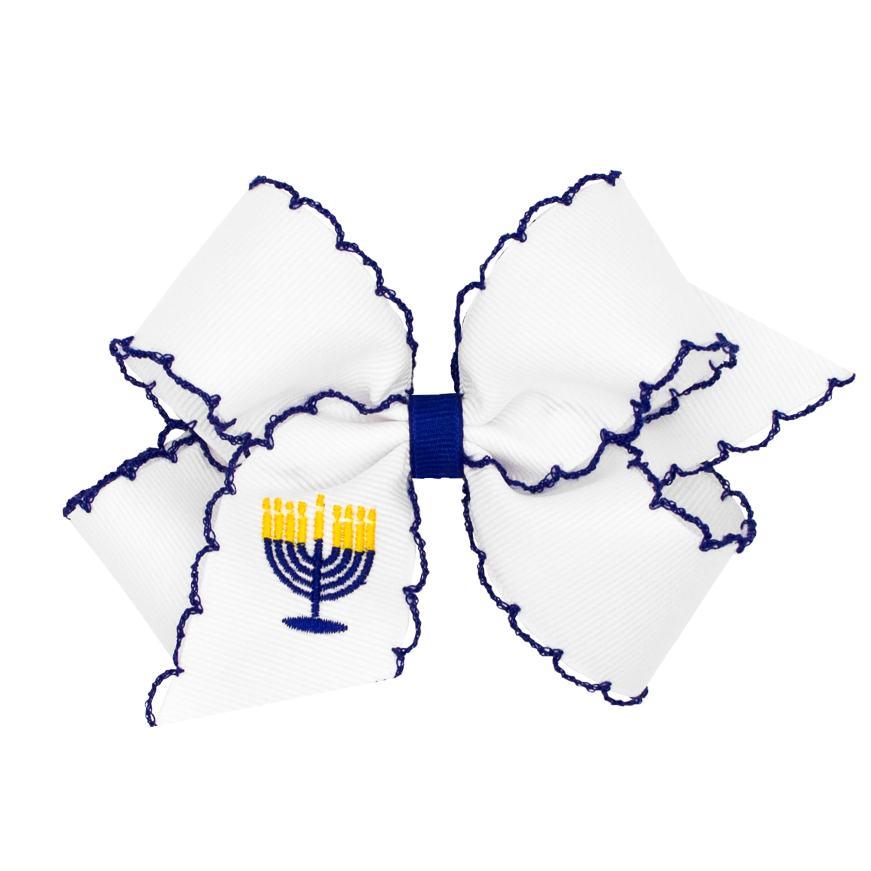 Wee Ones - Medium Hanukkah Embroidered Bow with/ Moon Stitch Edge