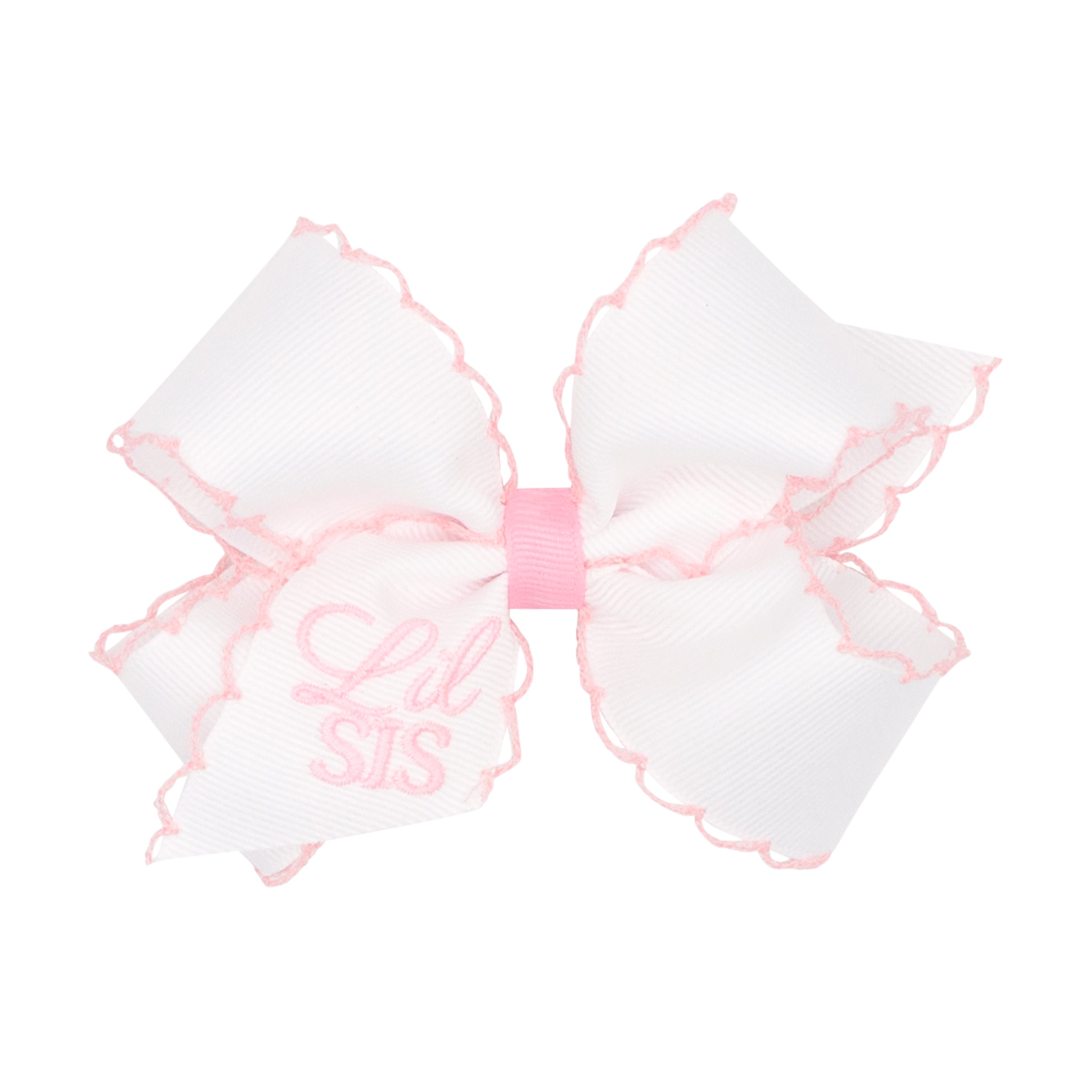Wee Ones - Medium Bow with Moon Stitch Trim and Lil Sis Embroidered Tail