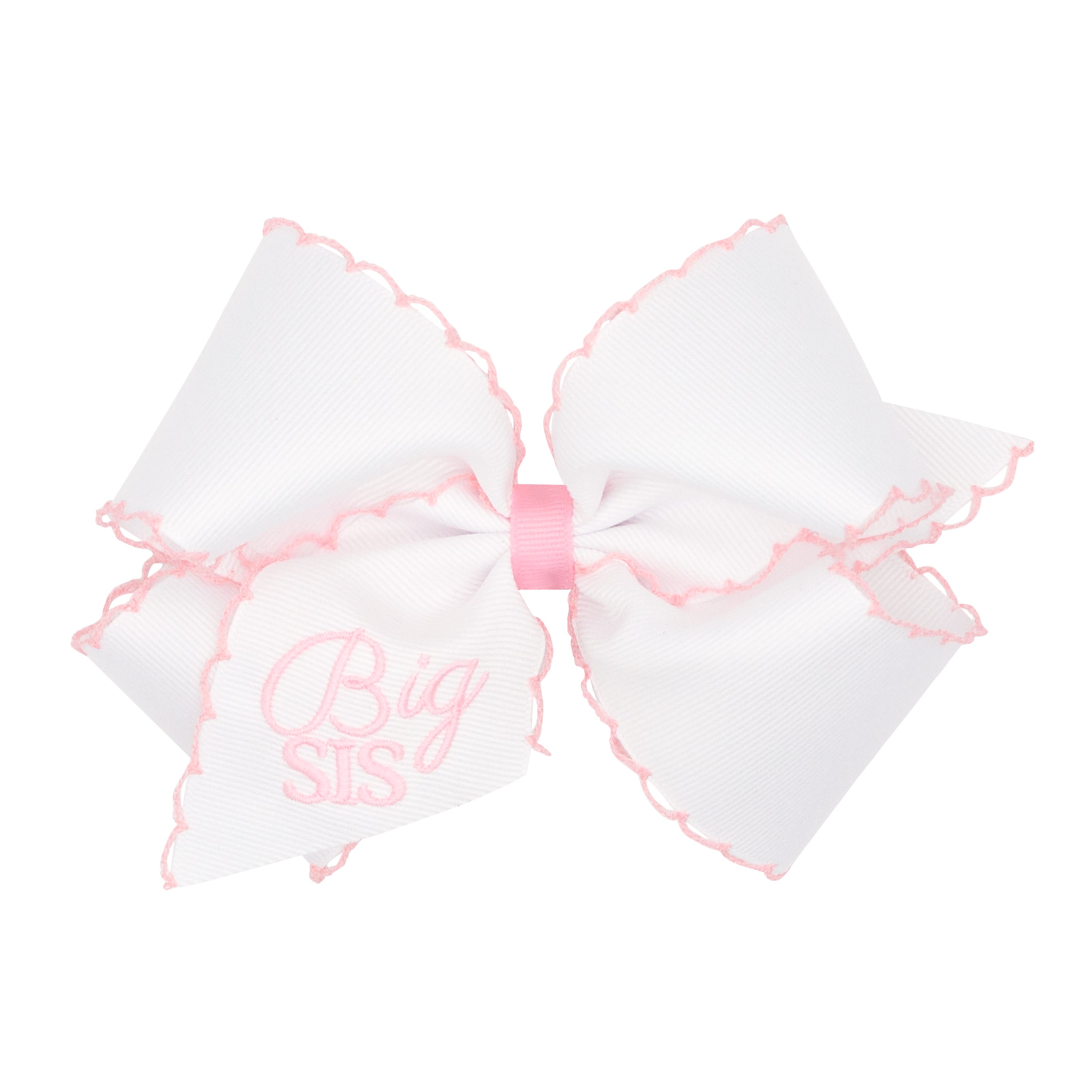 Wee Ones - King Bow with Pink Moon Stitch Trim and Embroidered Big Sis Tail