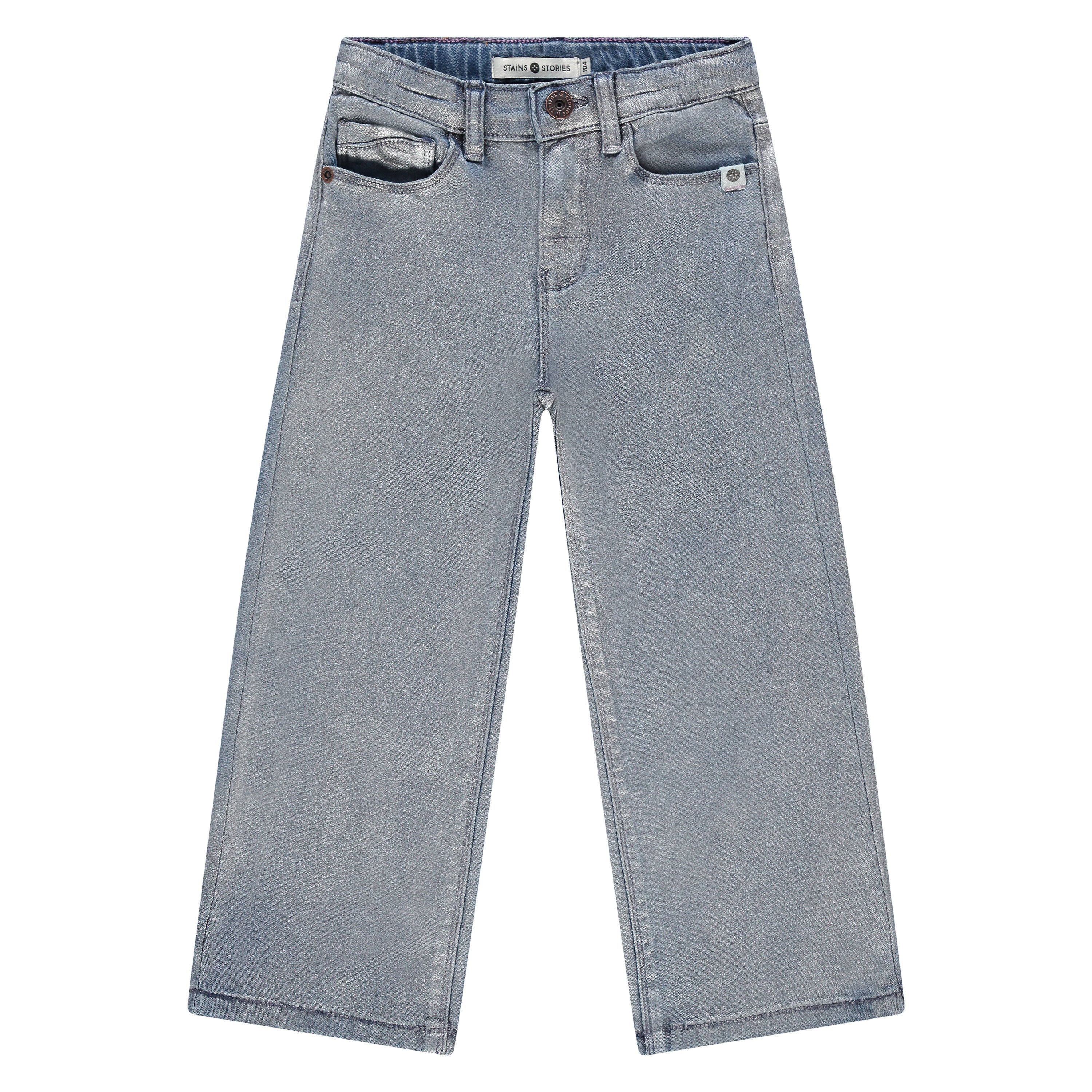 Stains & Stories - Girls Silver Coated Wide Legged Denim