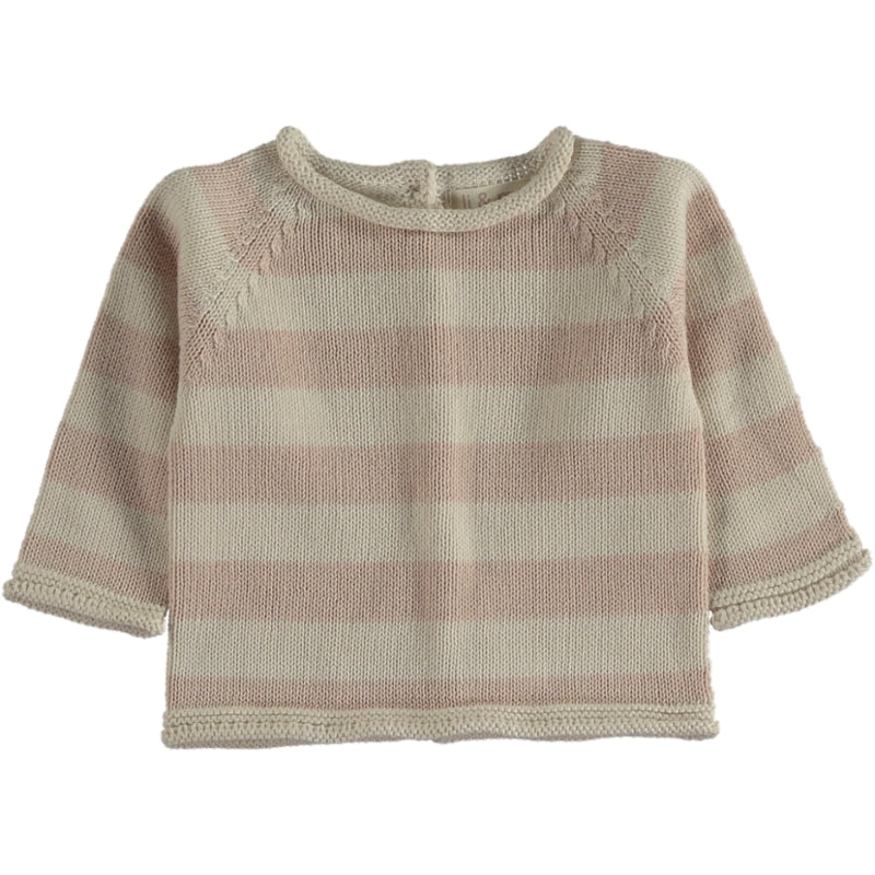 Layette Set - Light Pink and Cream Striped Knit Top and White Knit Leggings