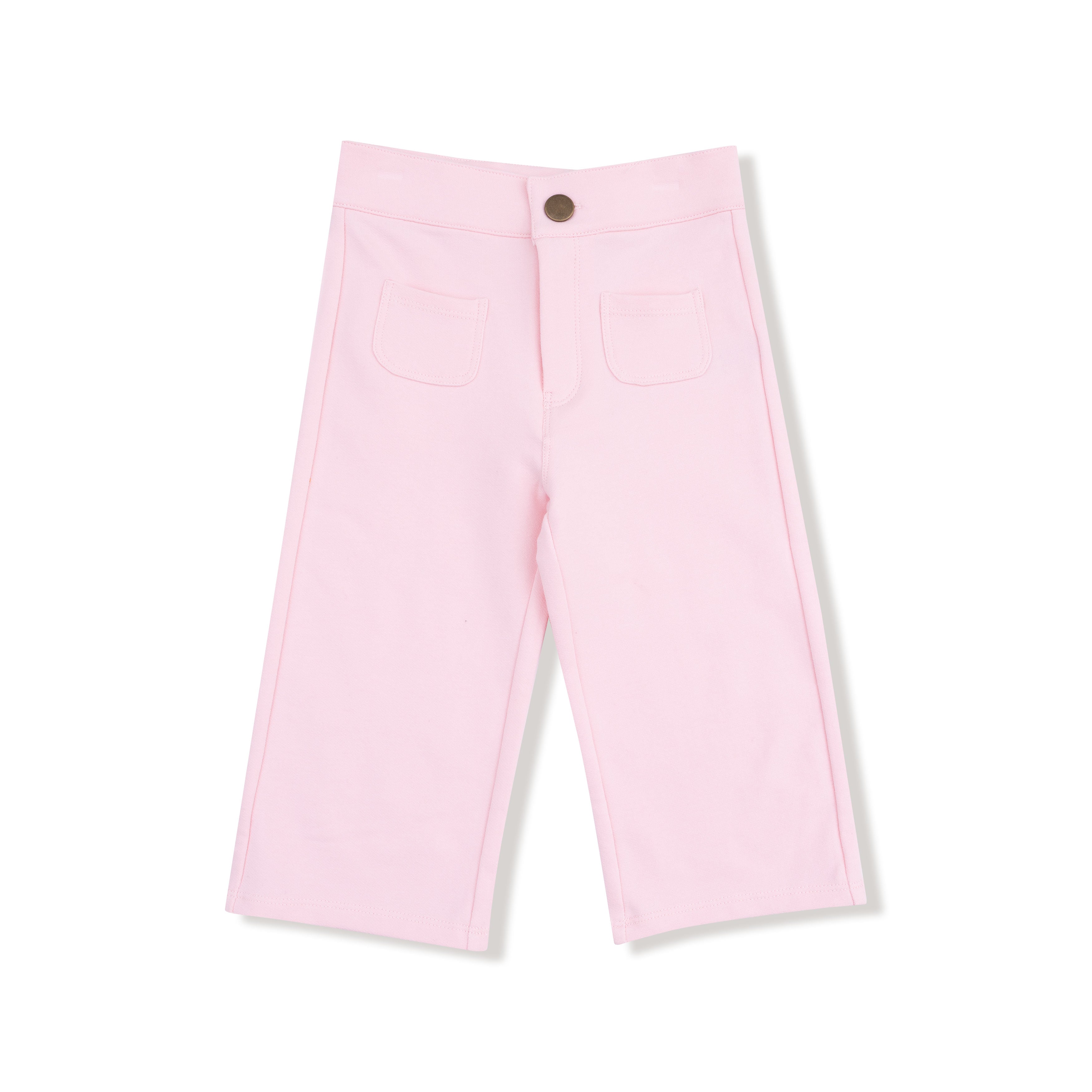 Angel Dear - Pink French Terry Sport High Waisted Wide Leg Pant with Button Fly