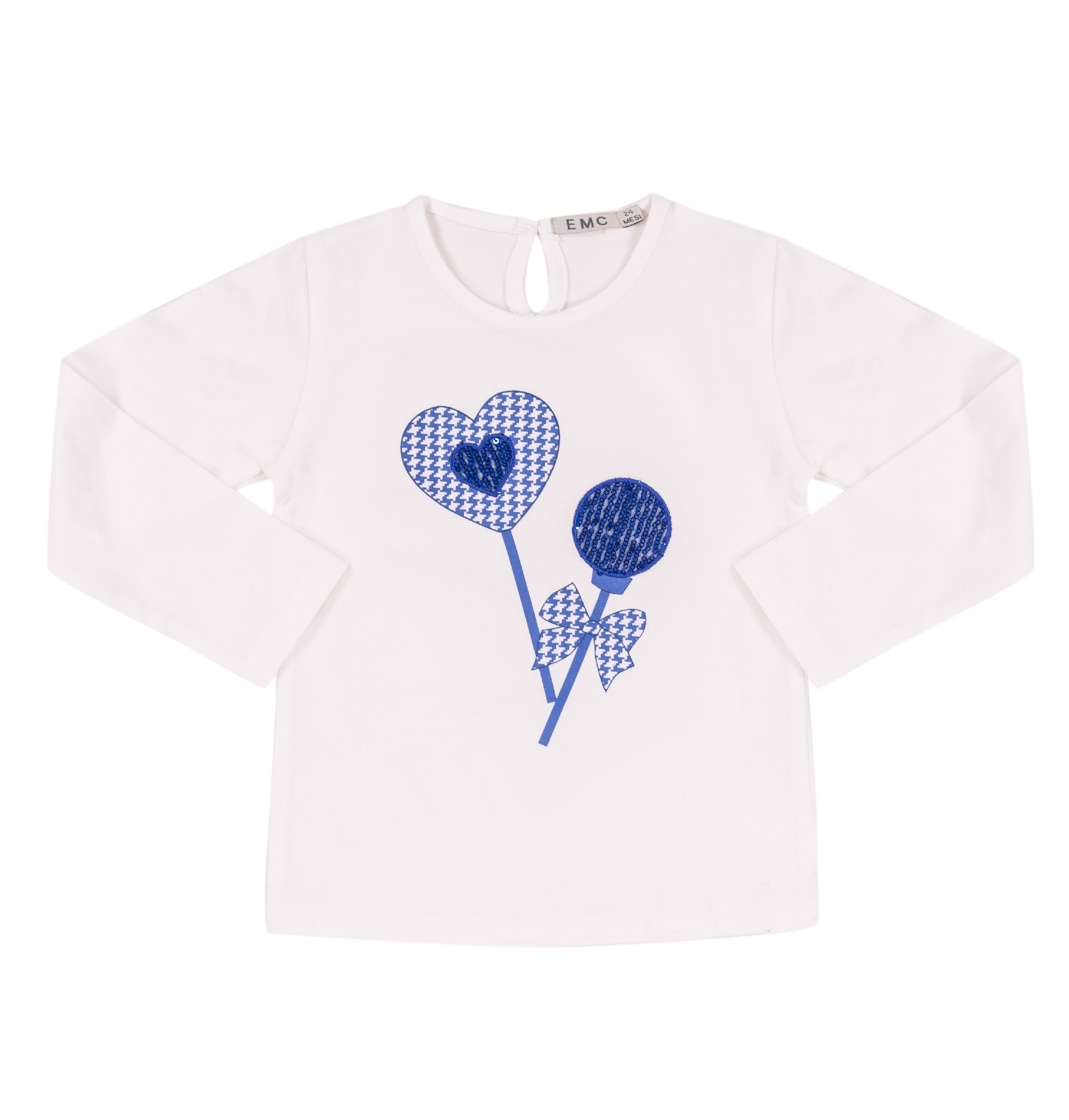 Girls's Stretch Jersey T-shirt with Blue Sequin Lollipops