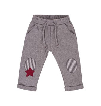 Boy's Grey Knit Pants with Star and Stripe Knee Patch