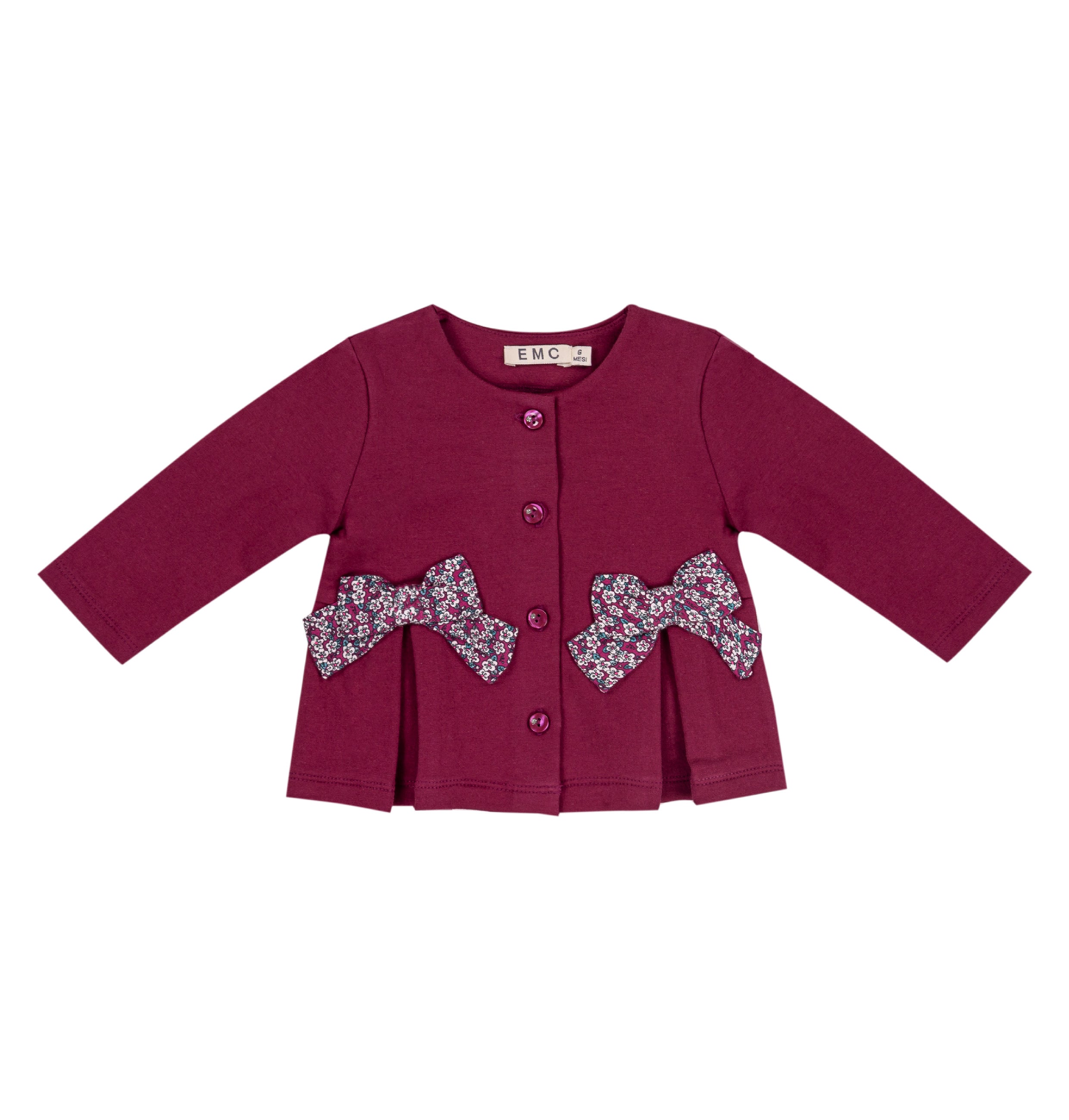 Burgundy Cardigan with Button Front and Bow Detailing