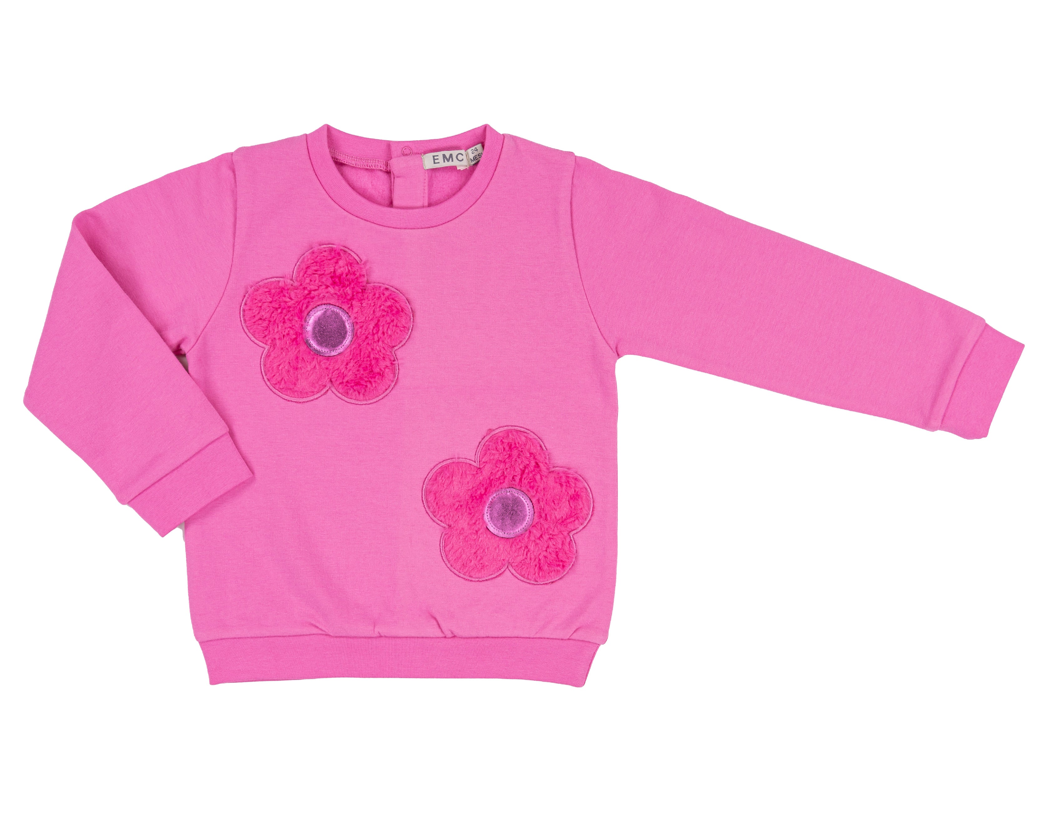 Pink Fleece Sweatshirt with Flower Appliqué Detail