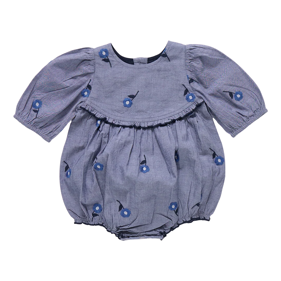 Pink Chicken Girls Rowan Bubble - Blue Blossom Embroidery