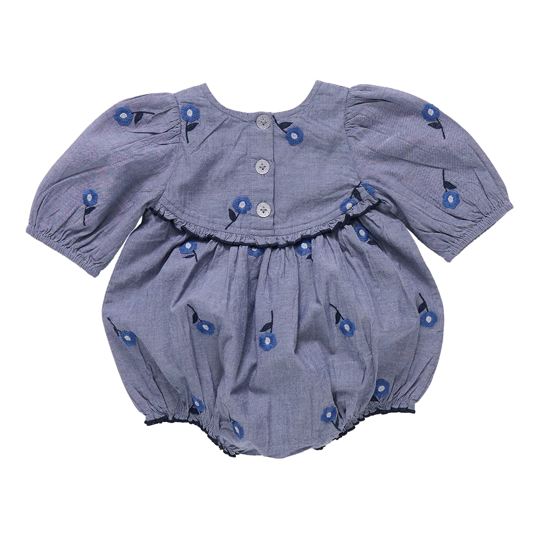 Pink Chicken Girls Rowan Bubble - Blue Blossom Embroidery