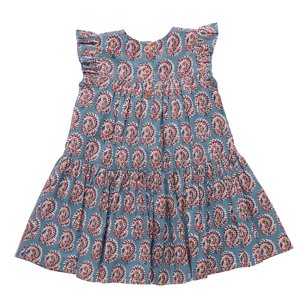Pink Chicken Girls Fiona Ruffle Dress - Blue Paisley