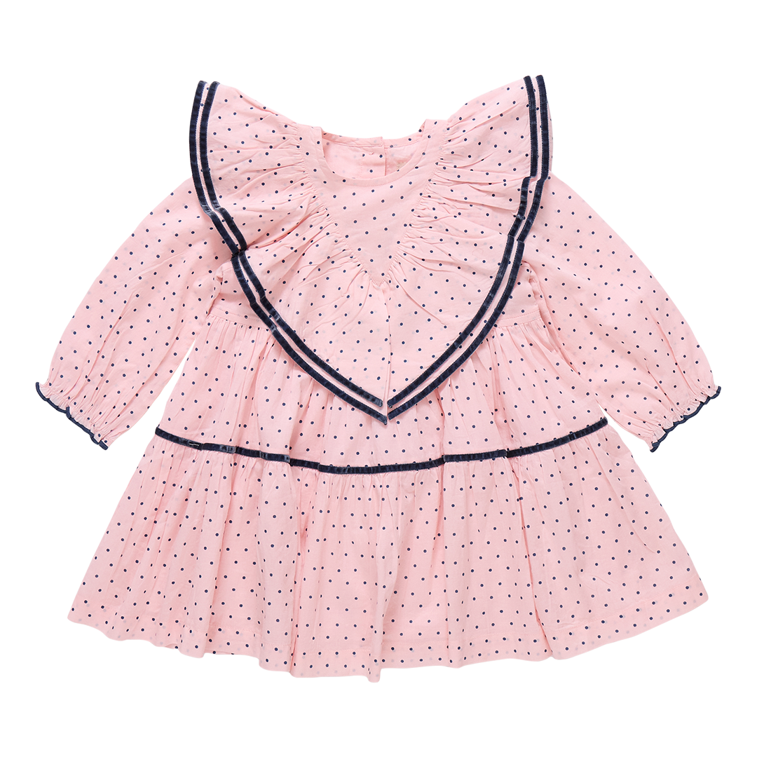 Pink Chicken - Girls Raphaela Dress - Strawberry Cream Polka Dot