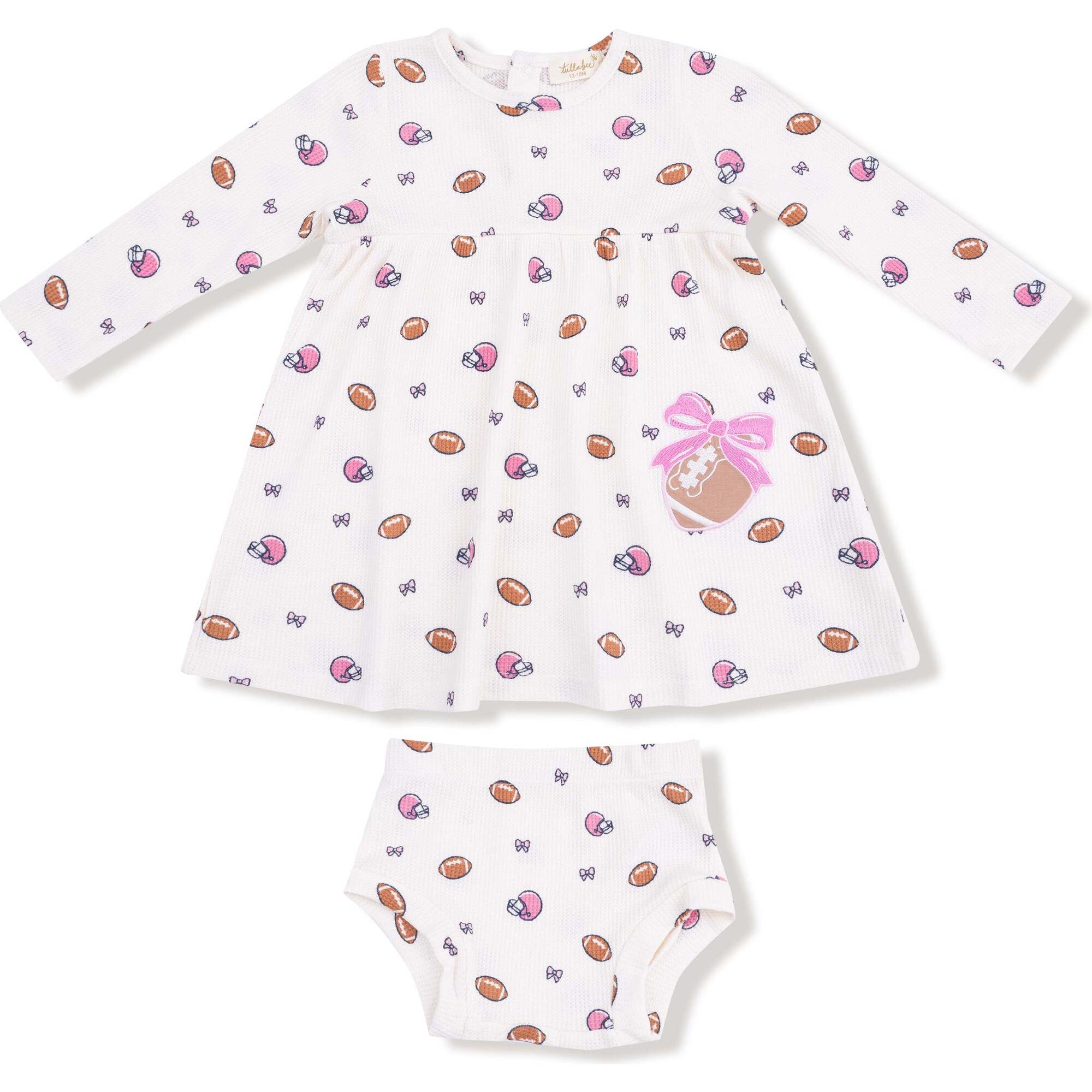 Angel Dear - Footballs and Bows Simple Dress & Bloomer