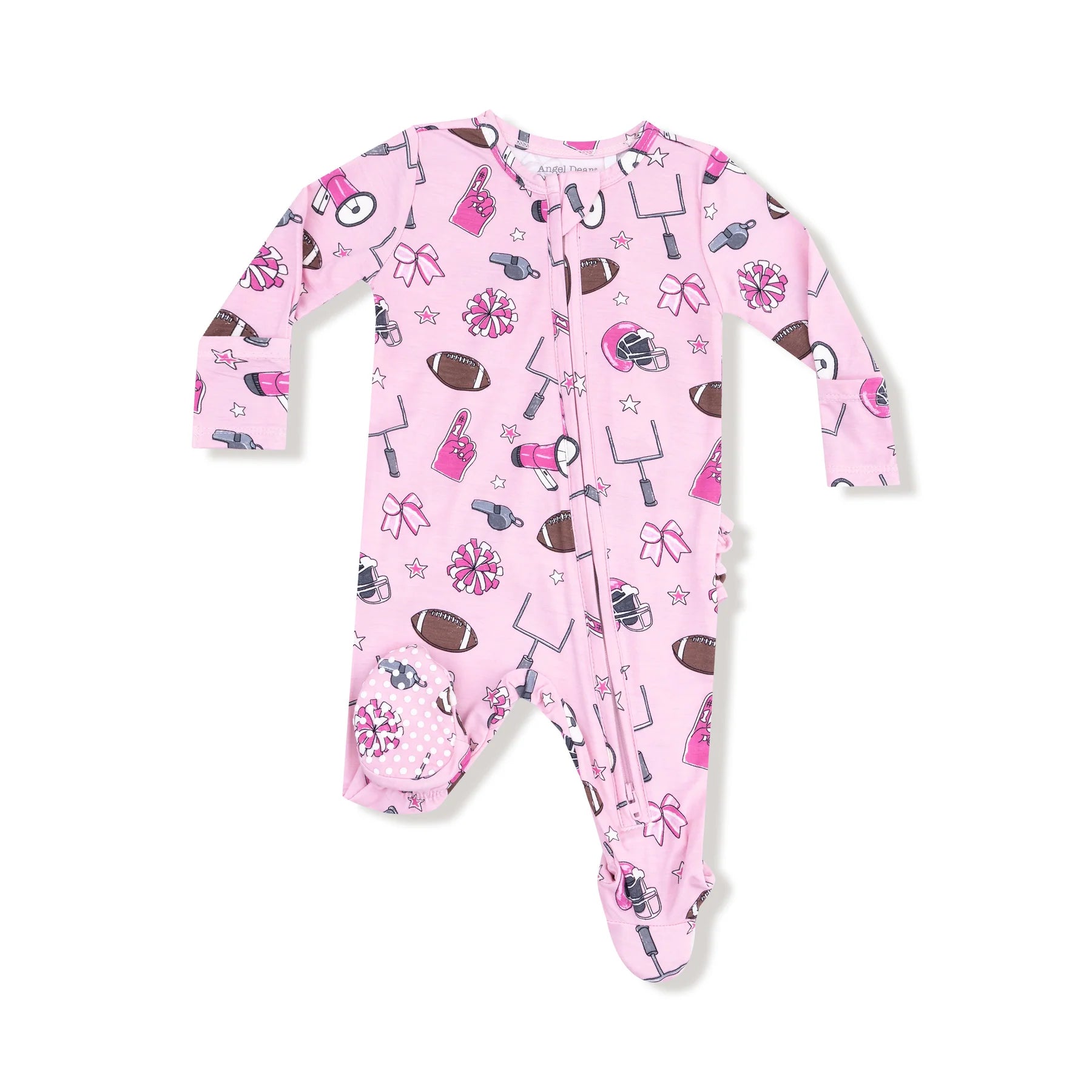 Angel Dear - Game Day Pink 2 Way Zipper Ruffle Back Footie