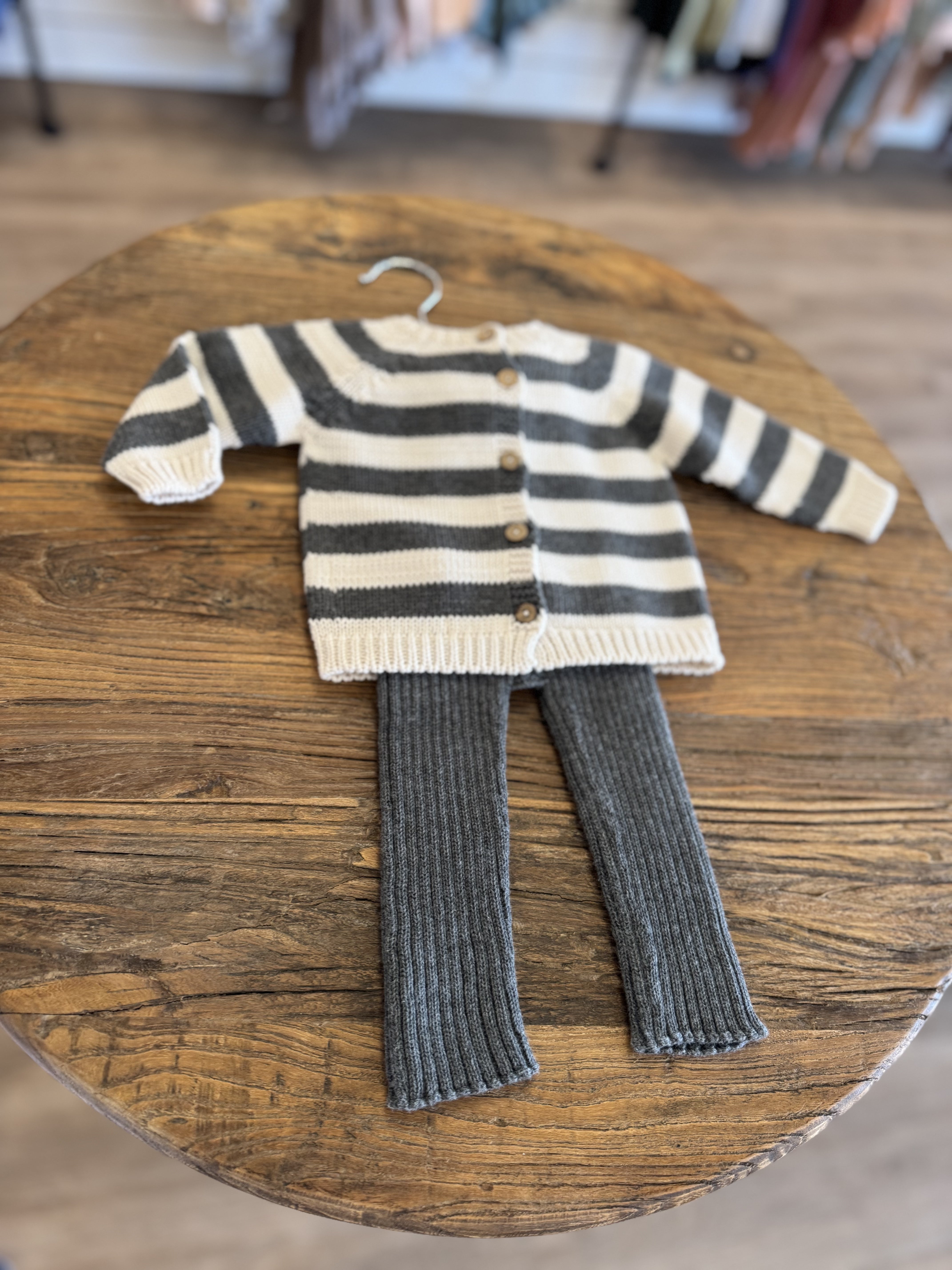 Layette Set - Striped Knit Top and Solid Pants