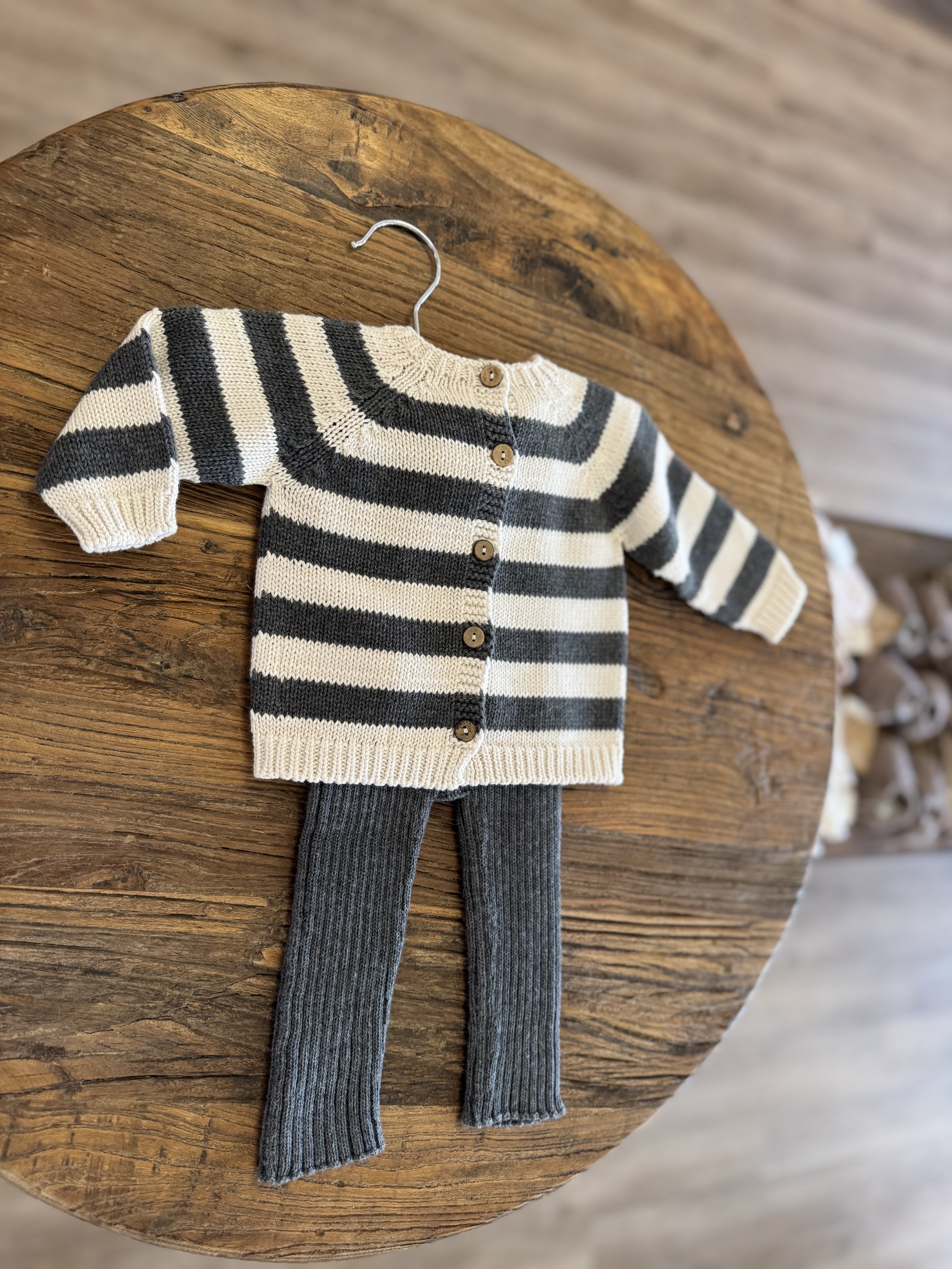 Layette Set - Striped Knit Top and Solid Pants