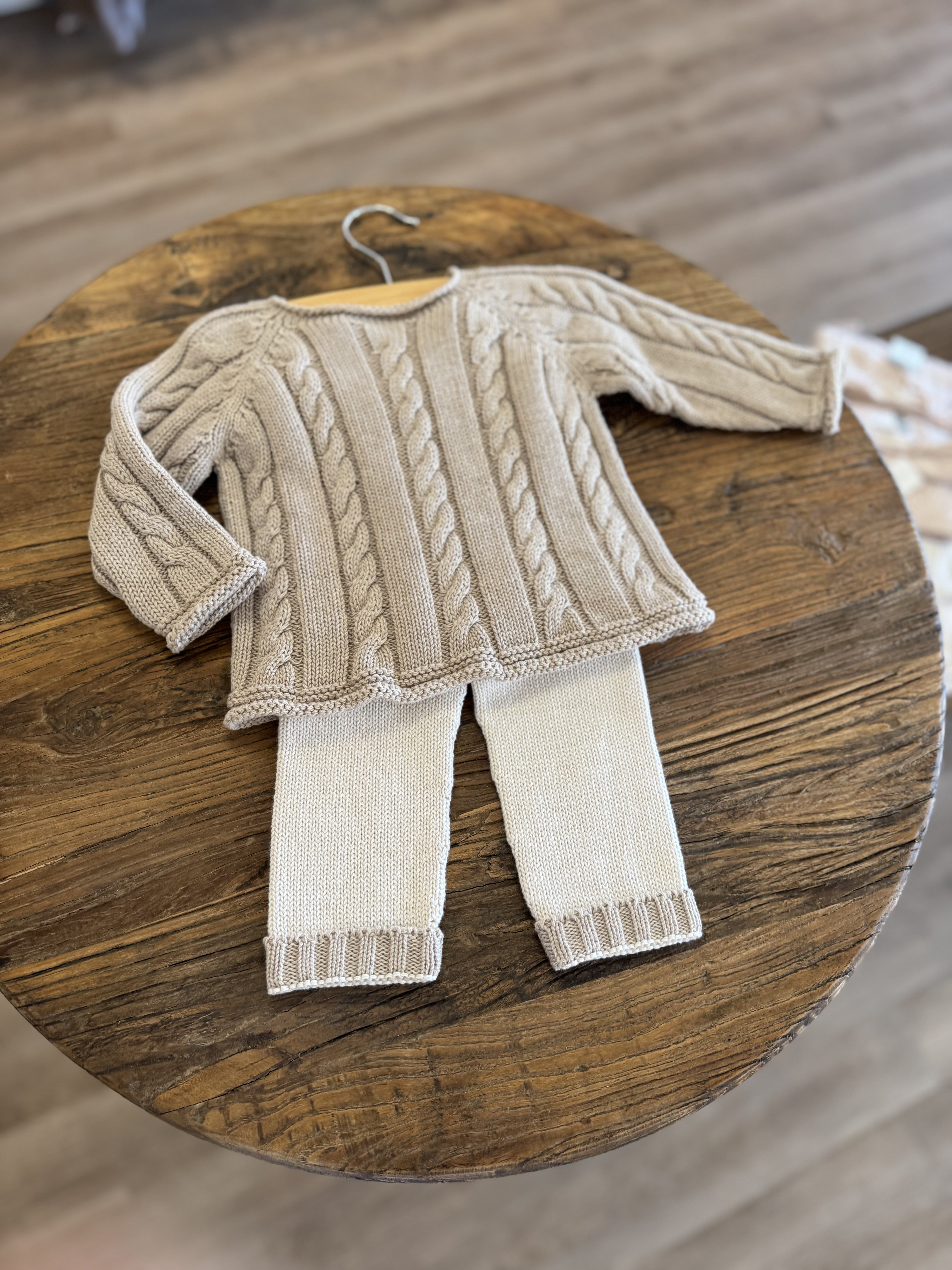 Layette Set - Cable Knit Top and Knit Legging