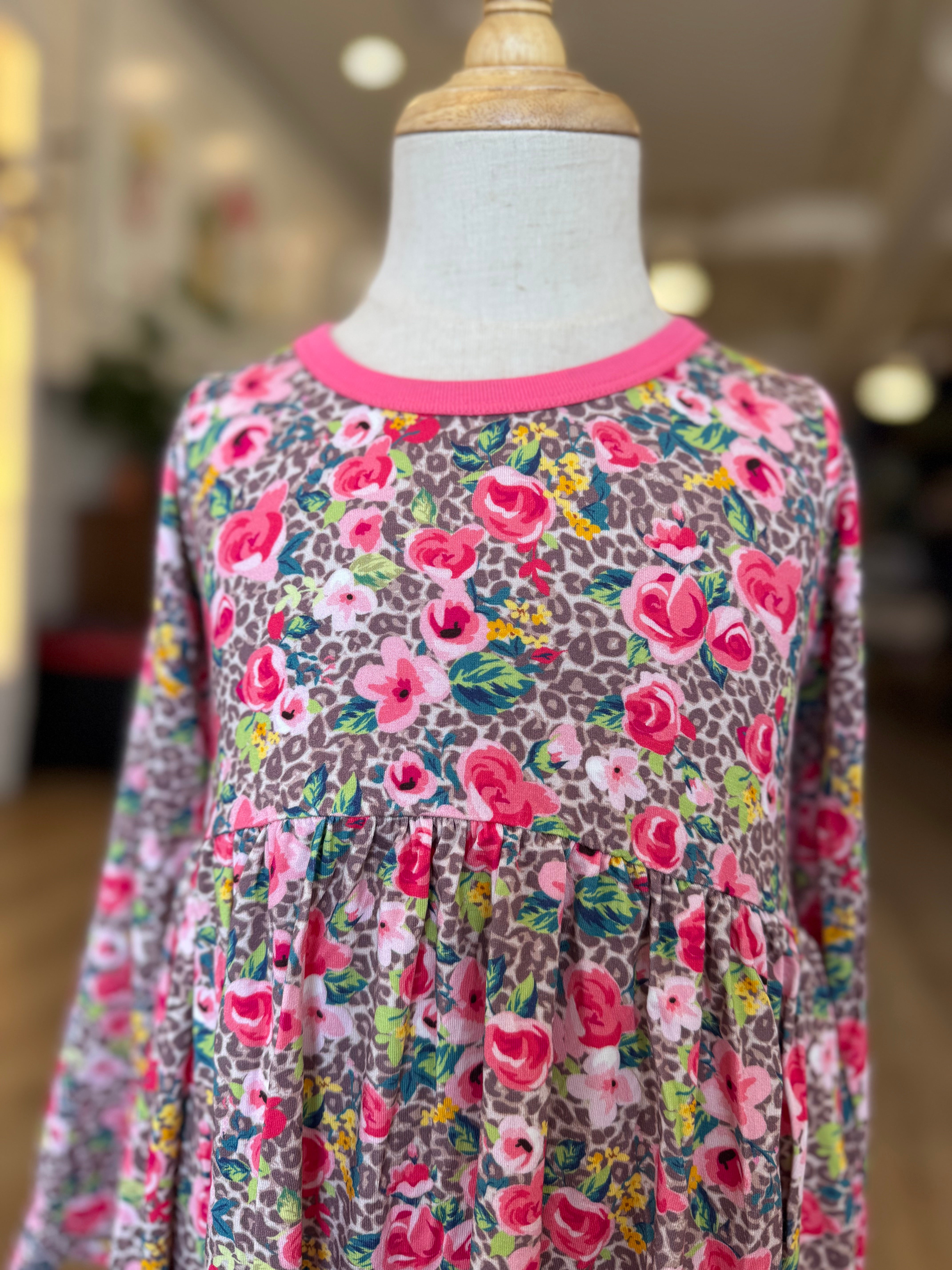 Bestaroo - Long Sleeve Leopard Florals Dress