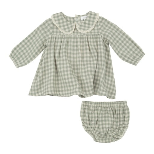 Mini Green Gingham - Peter Pan Collar Dress and Rib Legging