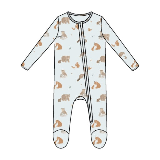 Mixed Woodland Animals Blue - 2 Way Zipper Footie