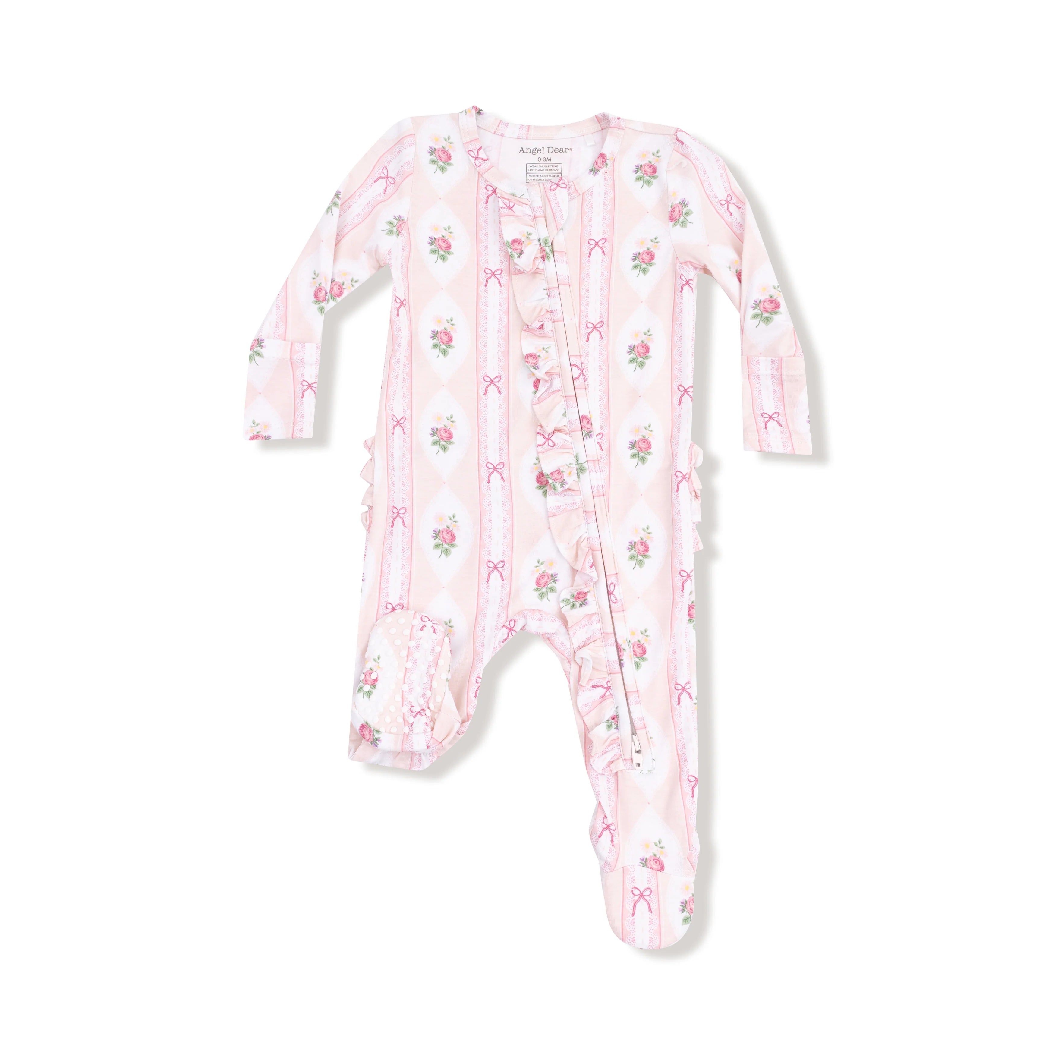 Angel Dear - Ogee Lace Floral 2 Way Ruffle Zipper Footie