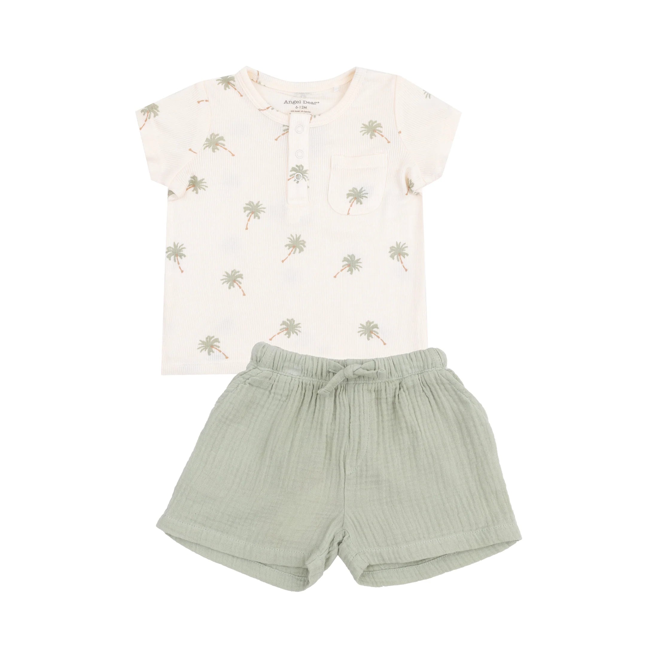 Angel Dear - Henley with Pocket + Muslin Short - Palm Trees