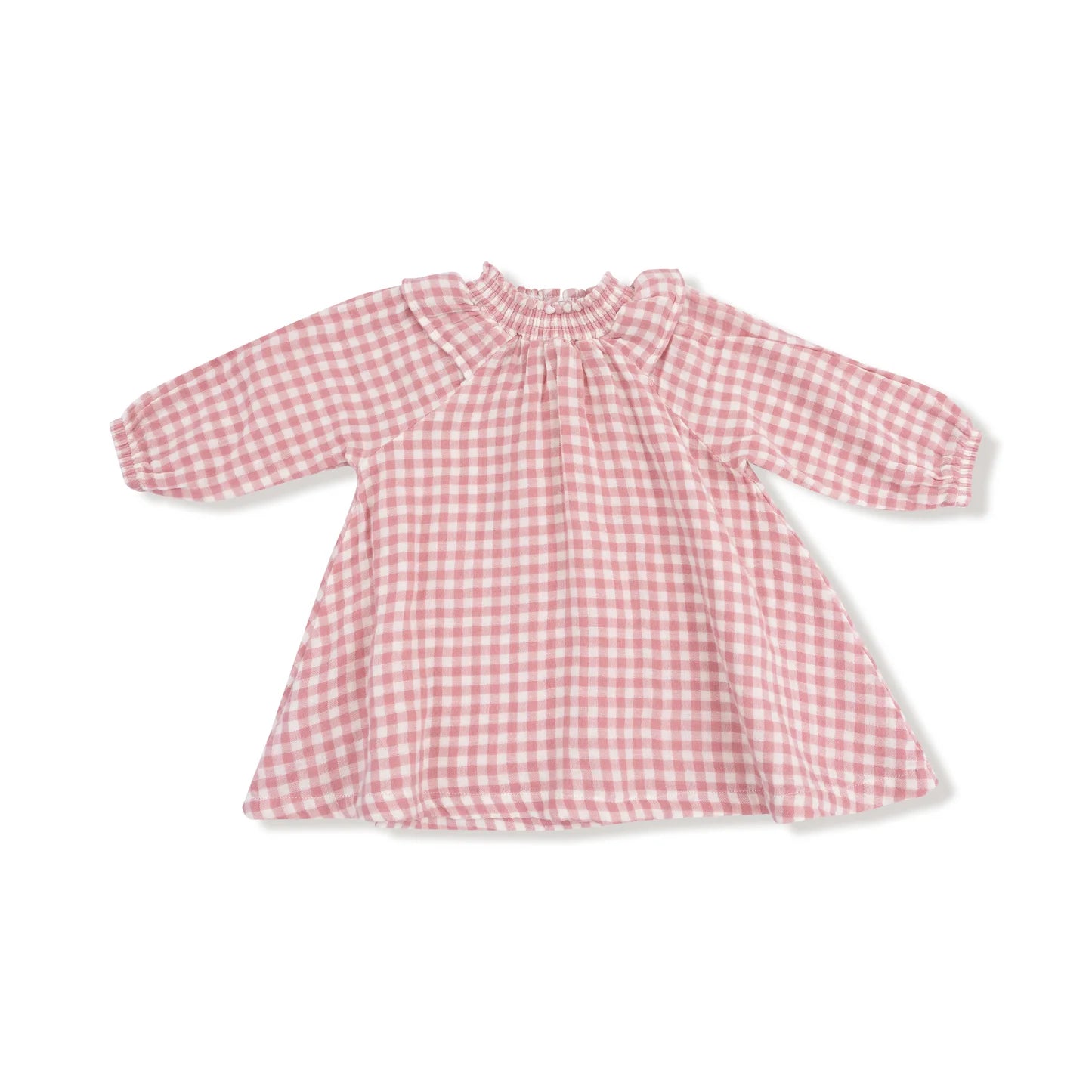 Angel Dear - Pink Plaid Long Sleeve Ruffle Smocked Neck Dress and Diaper Cover