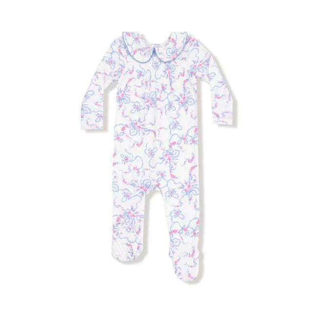 Angel Dear - Ribbon Floral Fling Smocked Peter Pan Snap Footie