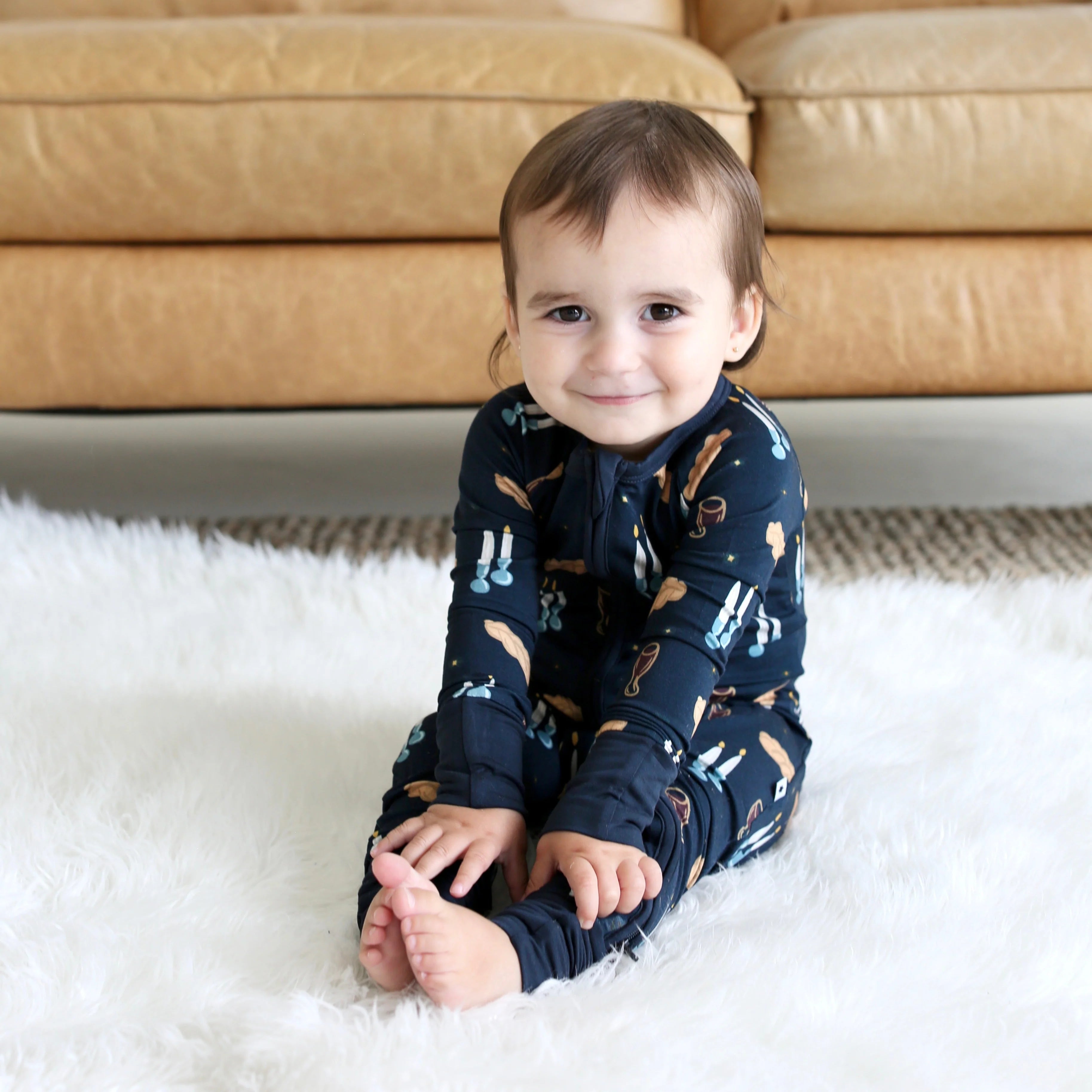 Shiloh & Kate - Shabbat Candles & Challah Zipper Onesie