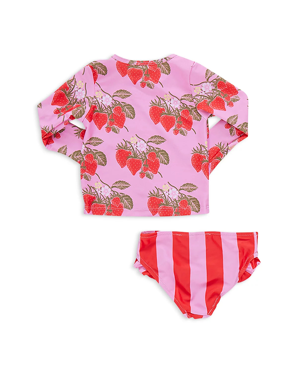 Pink Chicken Wild Strawberries Long Sleeved Rash Guard Two Piece Swimsuit