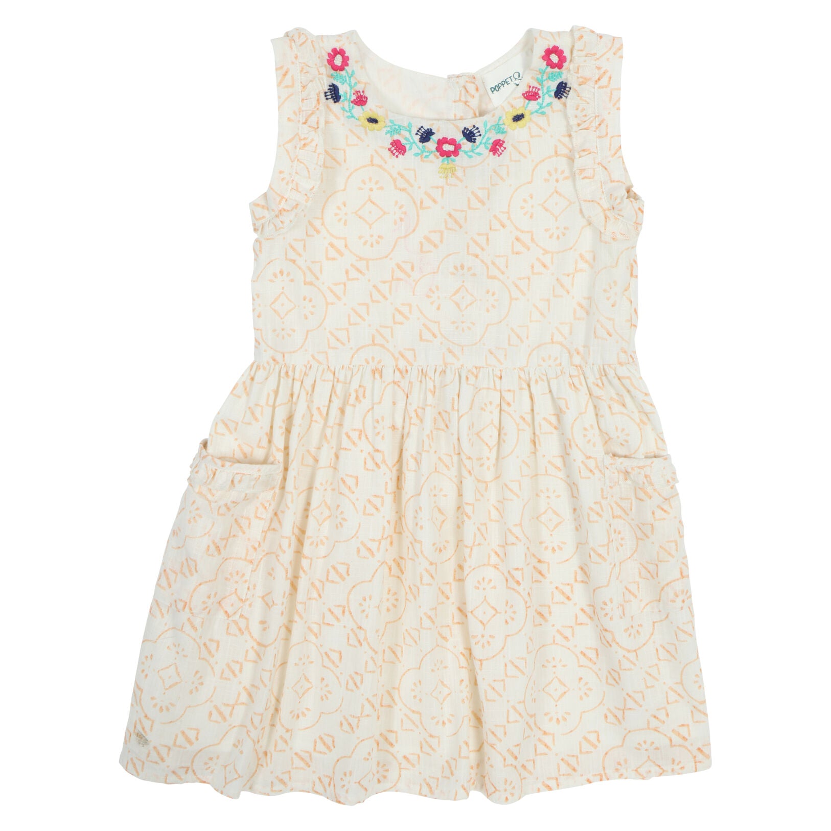 Poppet & Fox - Patch Pocket Dress w/ Floral Neckline